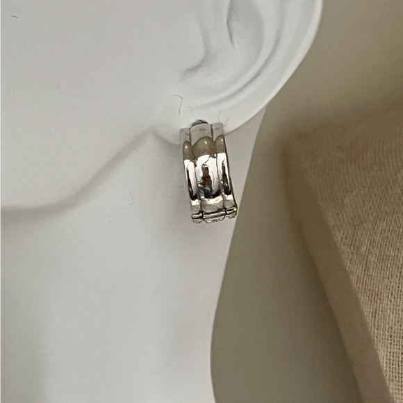 Two Sided Reversible Silver Rhinestone Cz Huggie Earrings - Picture 8 of 9